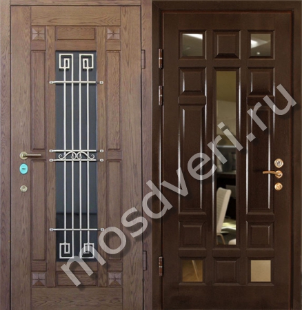 Входная дверь МДФ с ковкой снаружи и зеркальными вставками внутри - купить от производителя Мосдвери Входная дверь МДФ с ковкой снаружи и зеркальными вставками внутри